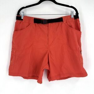 Vintage Columbia Women’s Utility Nylon Cargo Shorts Size L Attached‎ Belt Orange